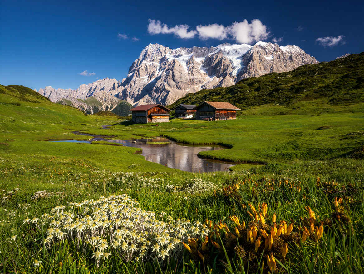 Bayerische Alpen mit schneebedeckten Gipfeln